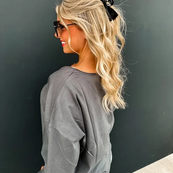 Parker Basic Washed Long Sleeve Tee In Charcoal | LG/XL - Picture 3 of 8